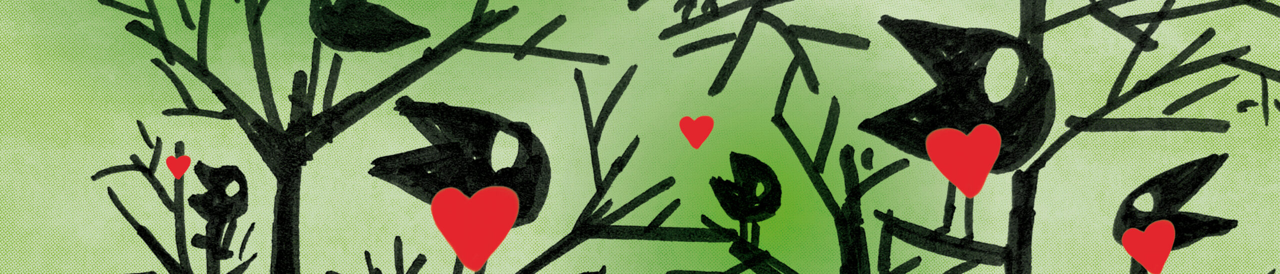 schmales Kopfbanner: Corax-Raben mit Herzen